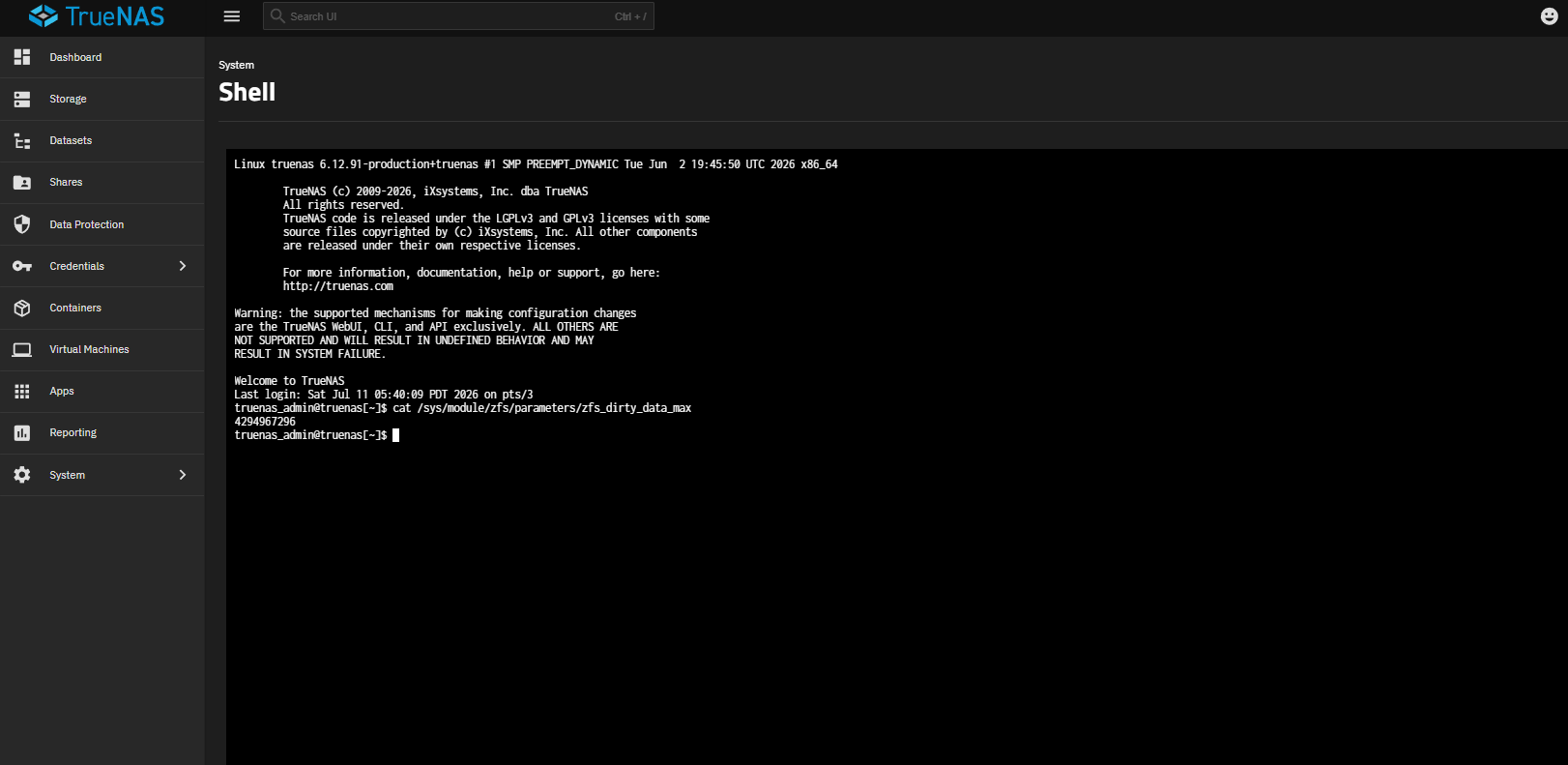 Default zfs_dirty_data_max is 4294967296 — 4GB, too conservative for 384GB RAM