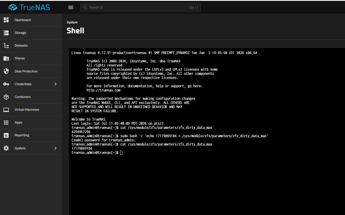 zfs_dirty_data_max updated from 4GB to 16GB — 17179869184 confirmed