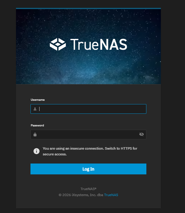 TrueNAS Scale web UI — accessed at https://10.10.48.250