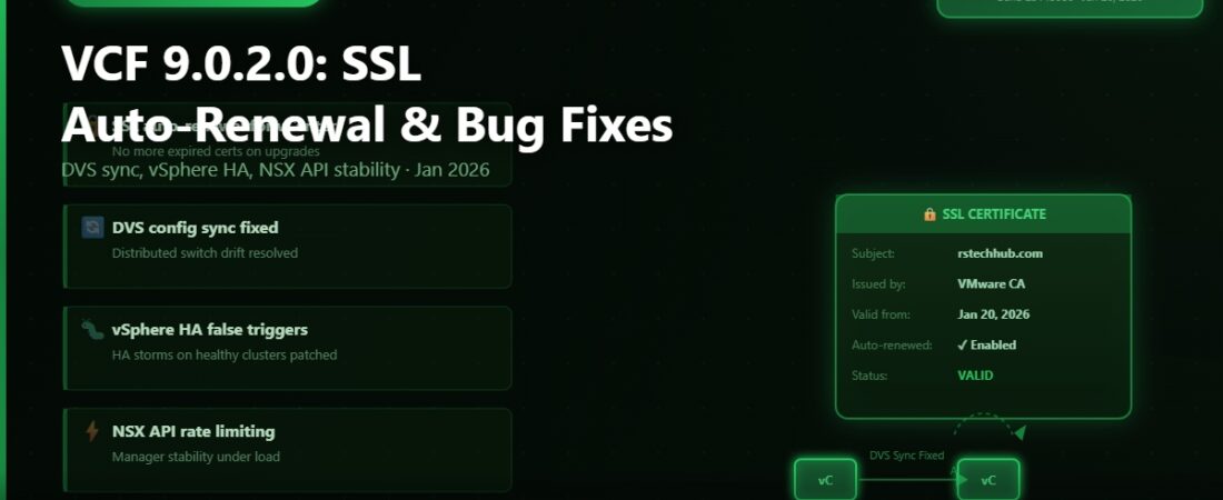 VCF 9.0.2.0 Released: SSL Auto-Renewal, DVS Sync Fix, and What Got Patched