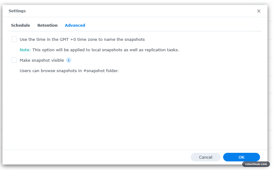 Snapshot advanced settings: snapshot visible off