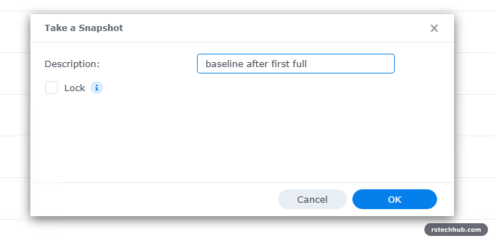Take a snapshot dialog with lock unticked