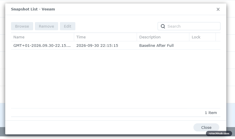 Snapshot list for the Veeam share
