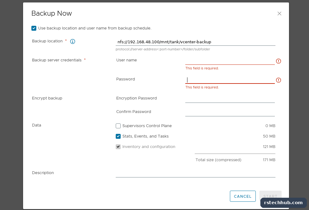 Backup Now refuses to start without credentials, even for NFS