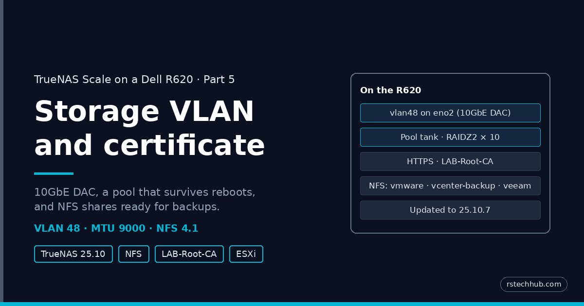 TrueNAS Scale on a Dell R620 — Part 5: Storage VLAN over DAC and a CA-Signed Certificate