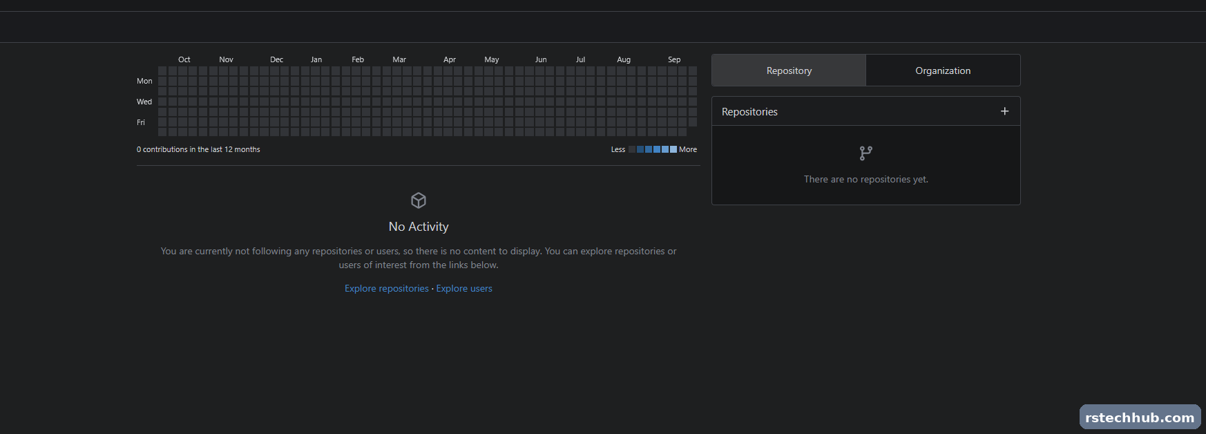 Gitea dashboard after the first install