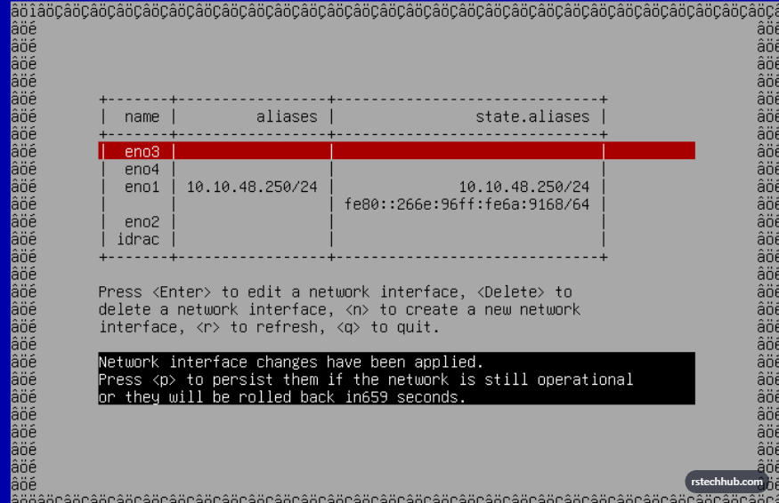 x.x.x.x/24 applied and persisted on eno1