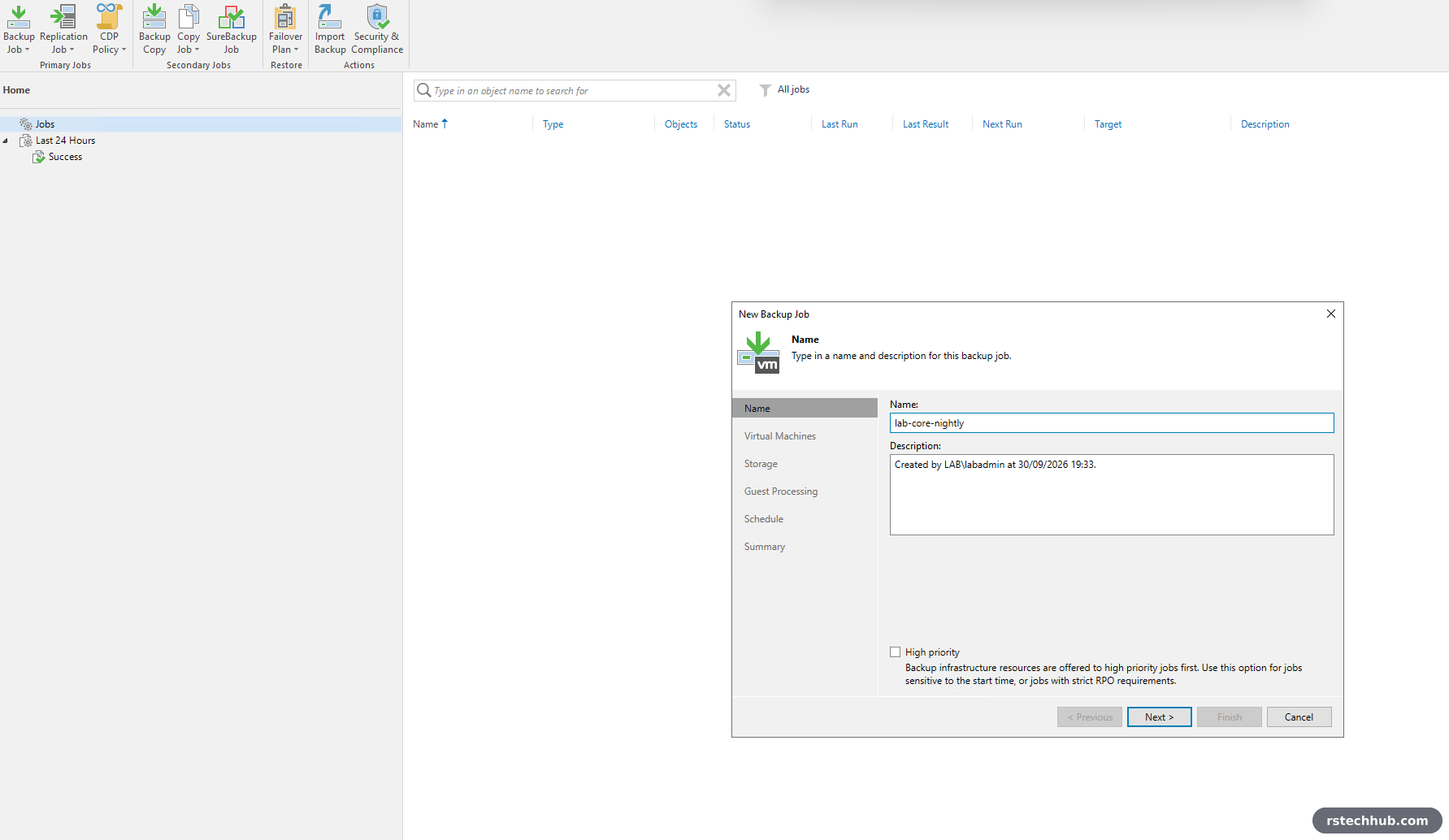 Veeam new backup job name page