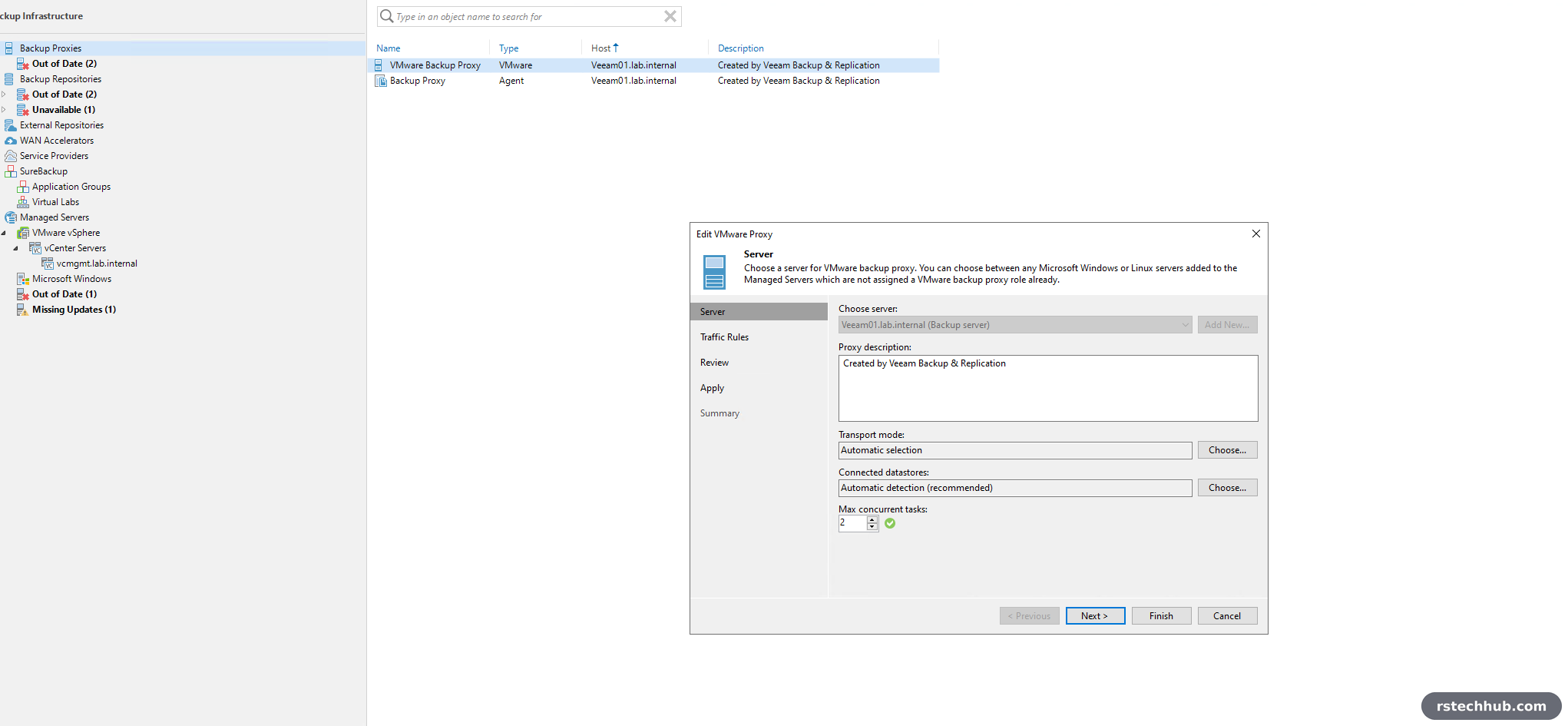 Veeam backup infrastructure with proxies, repositories and managed servers out of date