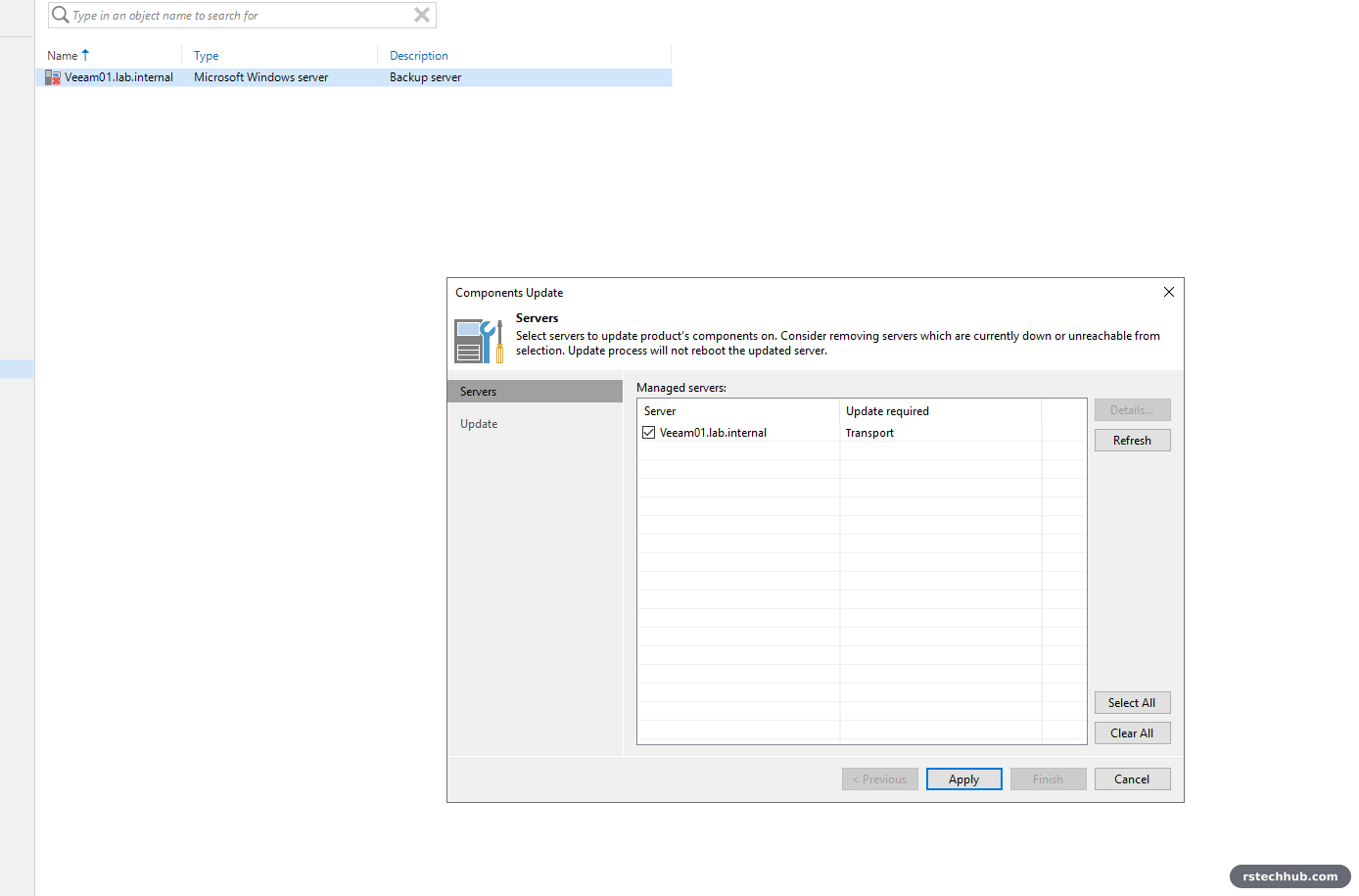 Veeam components update: Transport update required