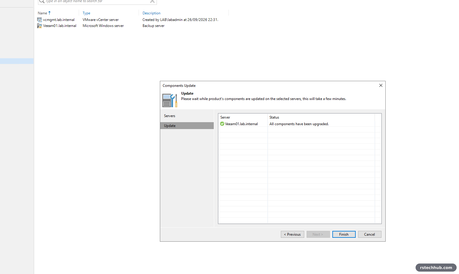 Veeam components update: all components upgraded