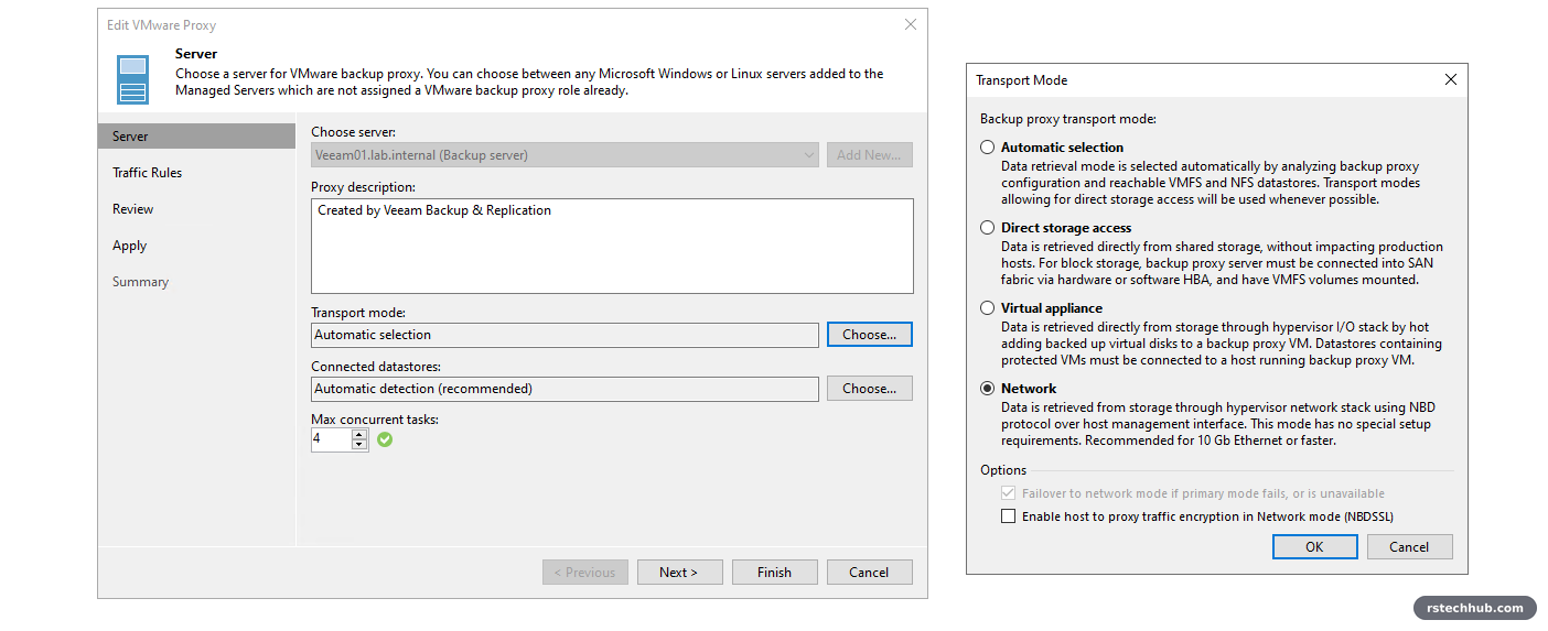 Veeam transport mode set to Network
