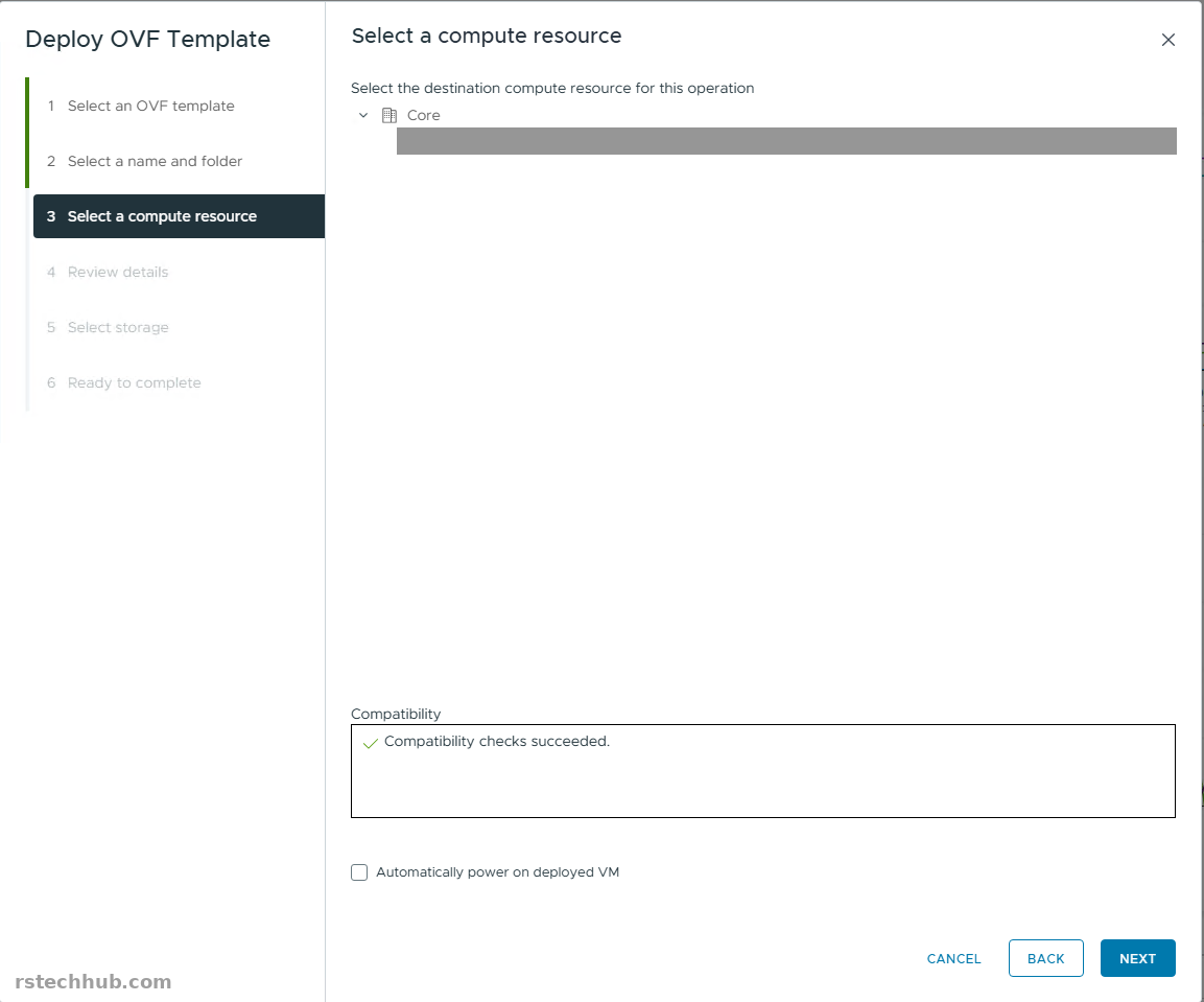 Deploy OVF Template: compute resource page with compatibility checks succeeded