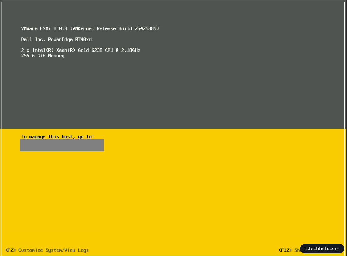 ESXi console after install