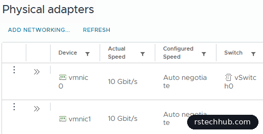 Physical adapters on esx1