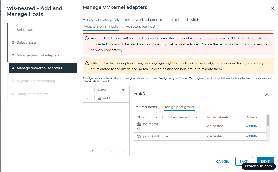 VMkernel migration warning