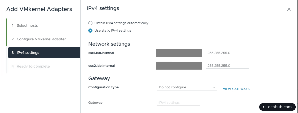 NFS VMkernel IPv4 settings