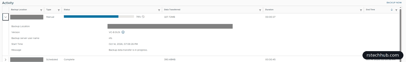 Manual vCenter backup