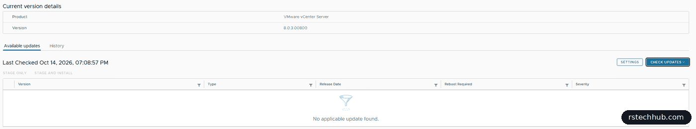 VAMI shows no applicable update