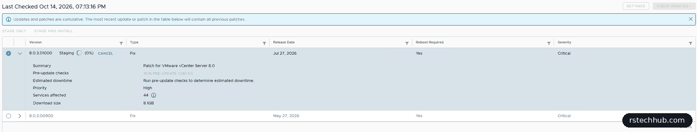 Staging the vCenter patch