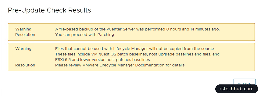 Pre-update check warnings