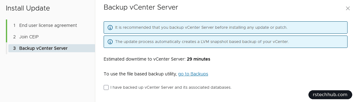 Backup confirmation in the install wizard