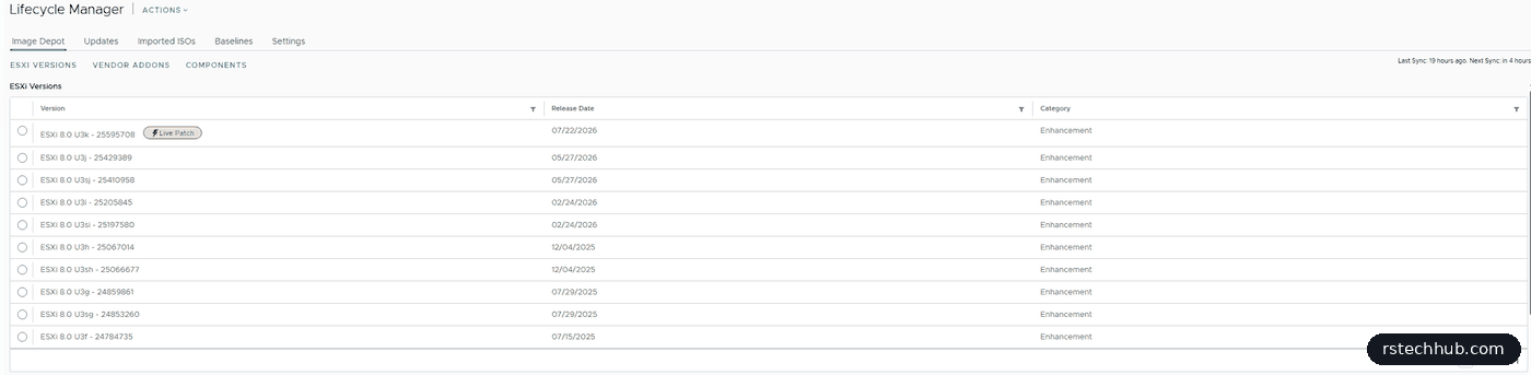 vLCM image depot after sync