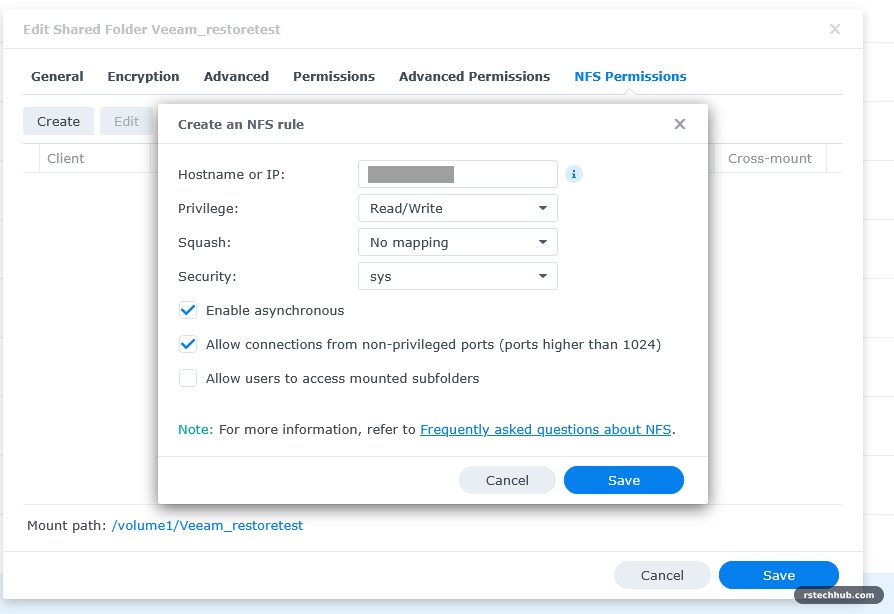 Create NFS rule on the clone for the backup server
