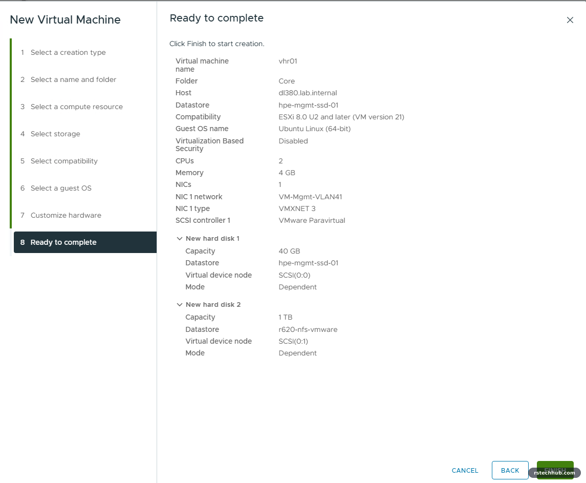 New virtual machine summary for vhr01