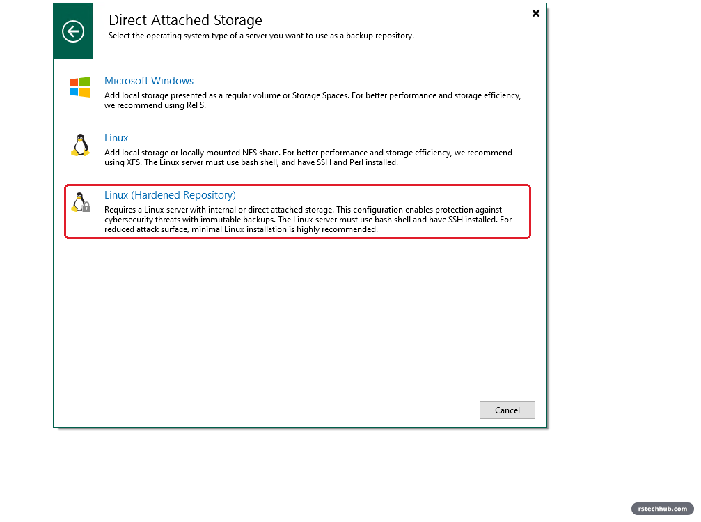 Direct attached storage: Linux hardened repository