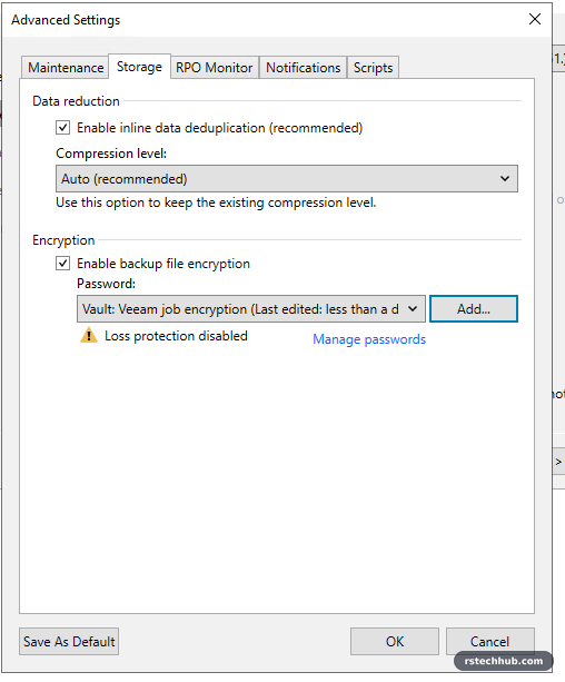 Backup copy encryption with a separate password