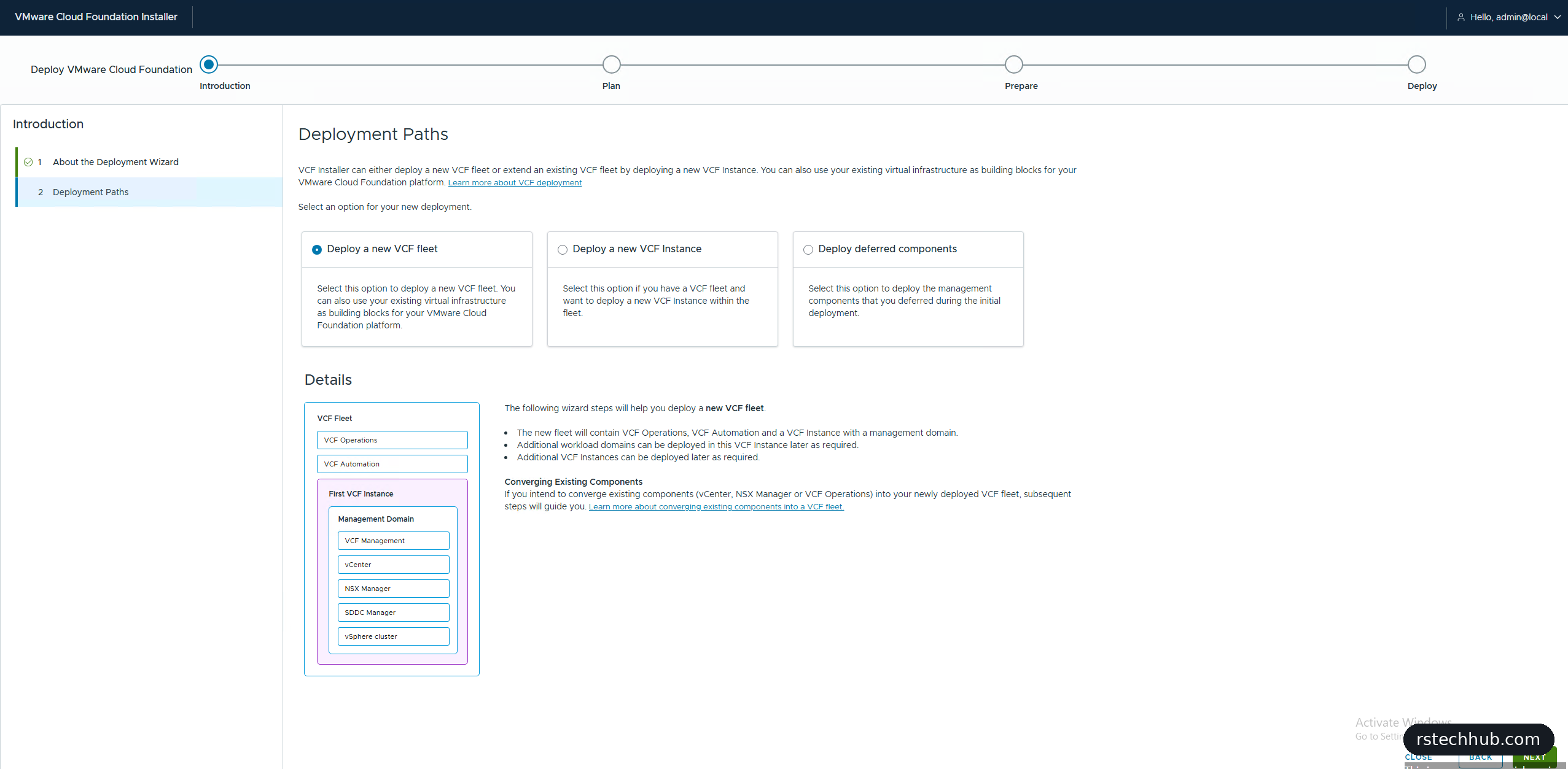 VCF Installer 9.1 deployment paths page