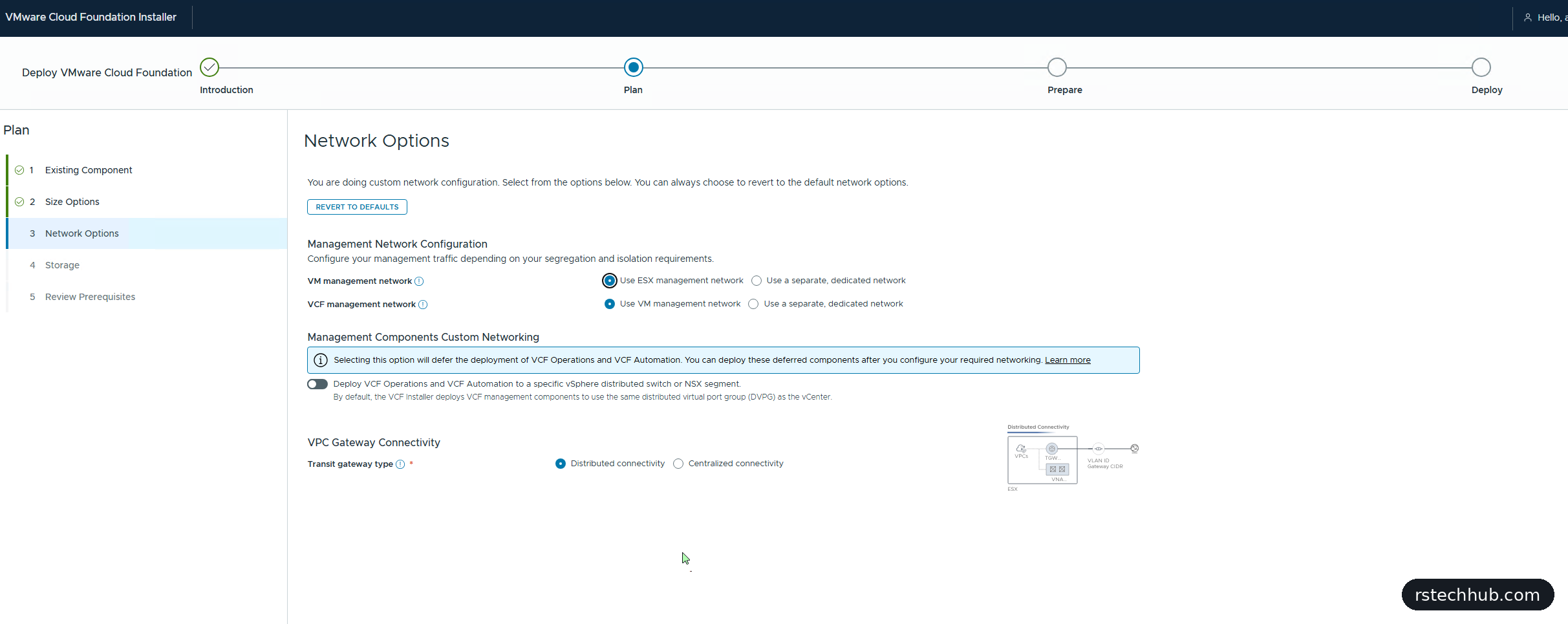 VCF Installer 9.1 customised network options