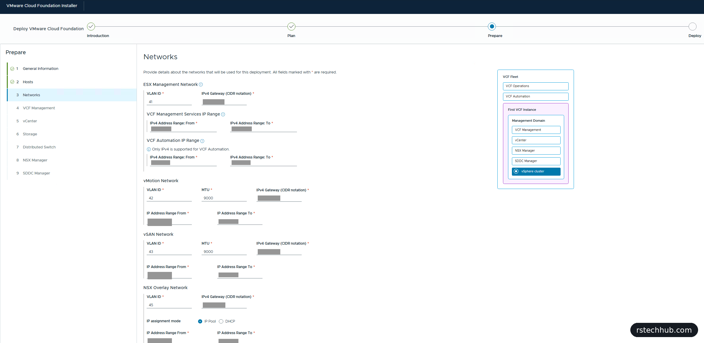 VCF Installer 9.1 networks page