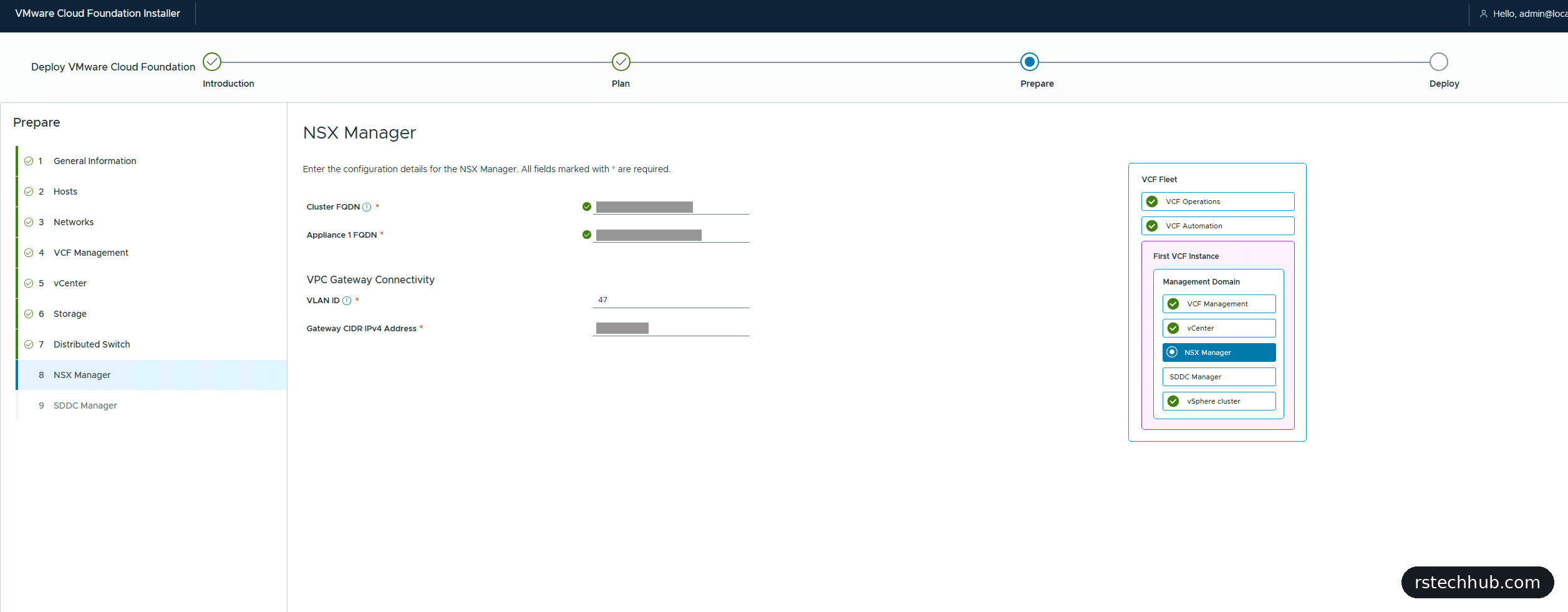 VCF Installer 9.1 NSX manager page