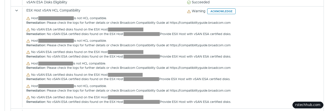VCF Installer 9.1 vSAN HCL compatibility warning