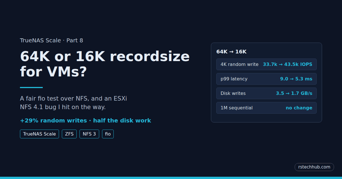 TrueNAS Scale on a Dell R730xd — Part 8: 64K or 16K Recordsize for VMs over NFS?