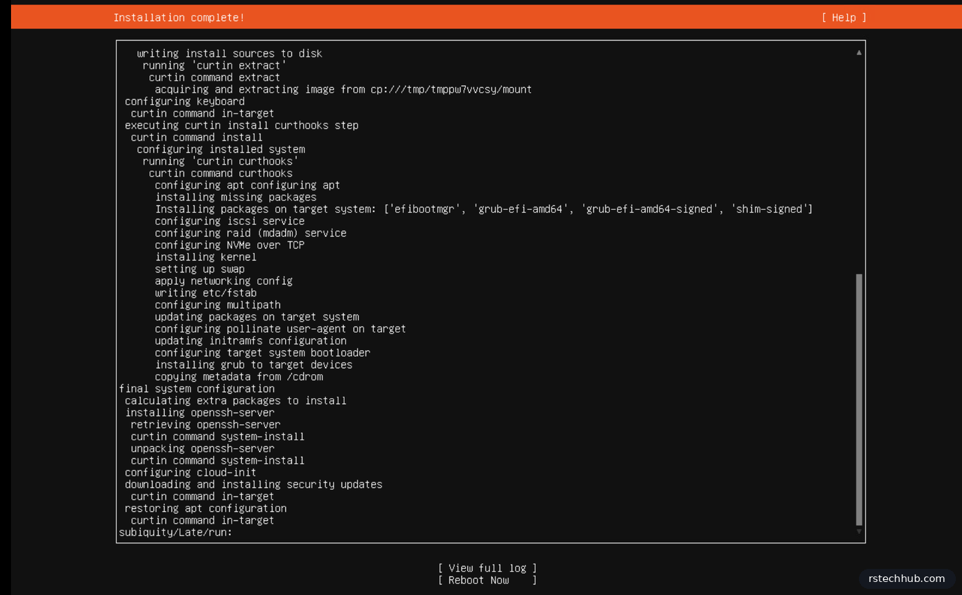 Ubuntu installer showing Installation complete