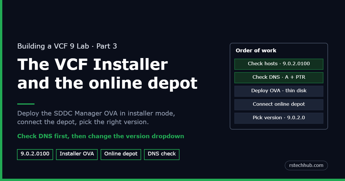 VCF 9.0 Lab Part 3: Deploying the VCF Installer and connecting the online depot