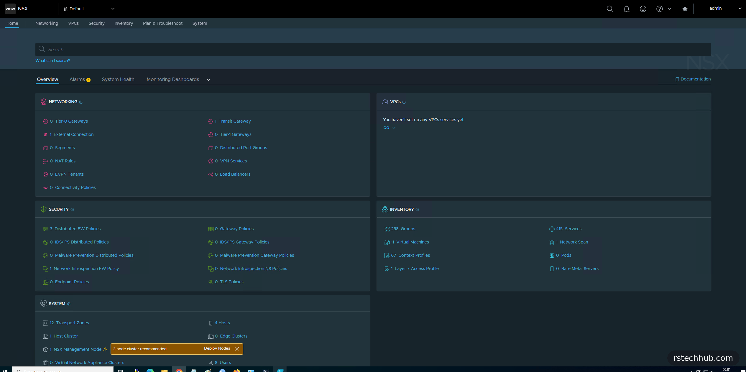 NSX 9.1 home page after VCF deployment