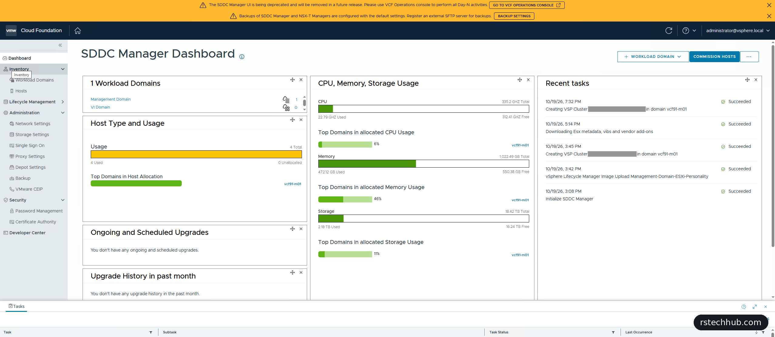 SDDC Manager 9.1 dashboard