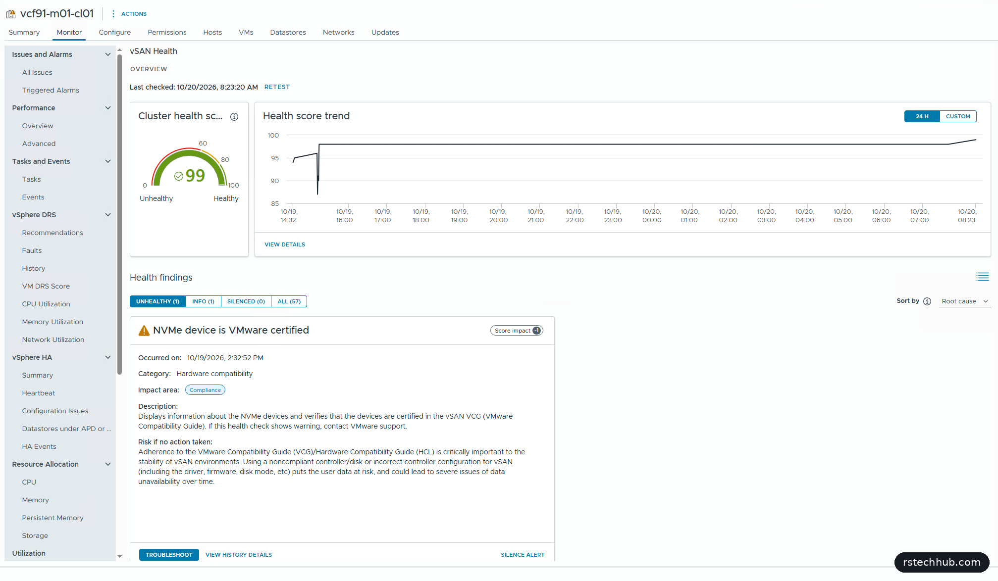 vSAN Skyline Health after enabling resync optimisation