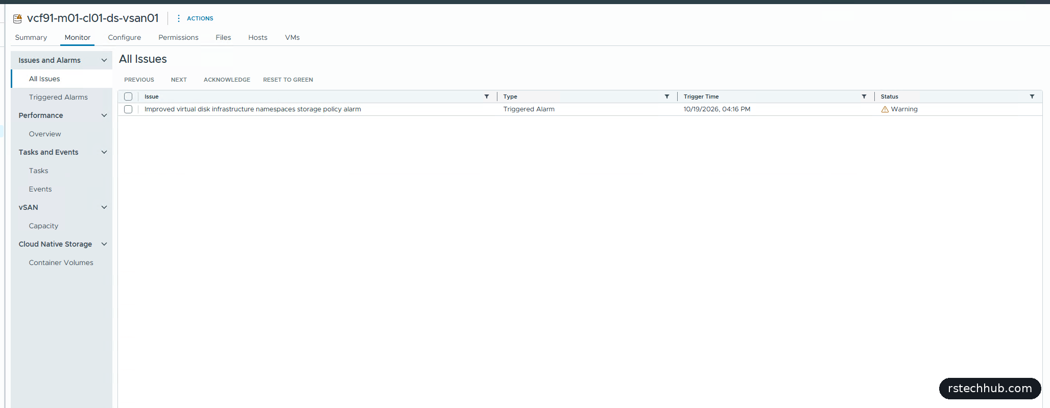 vCenter improved virtual disk storage policy alarm