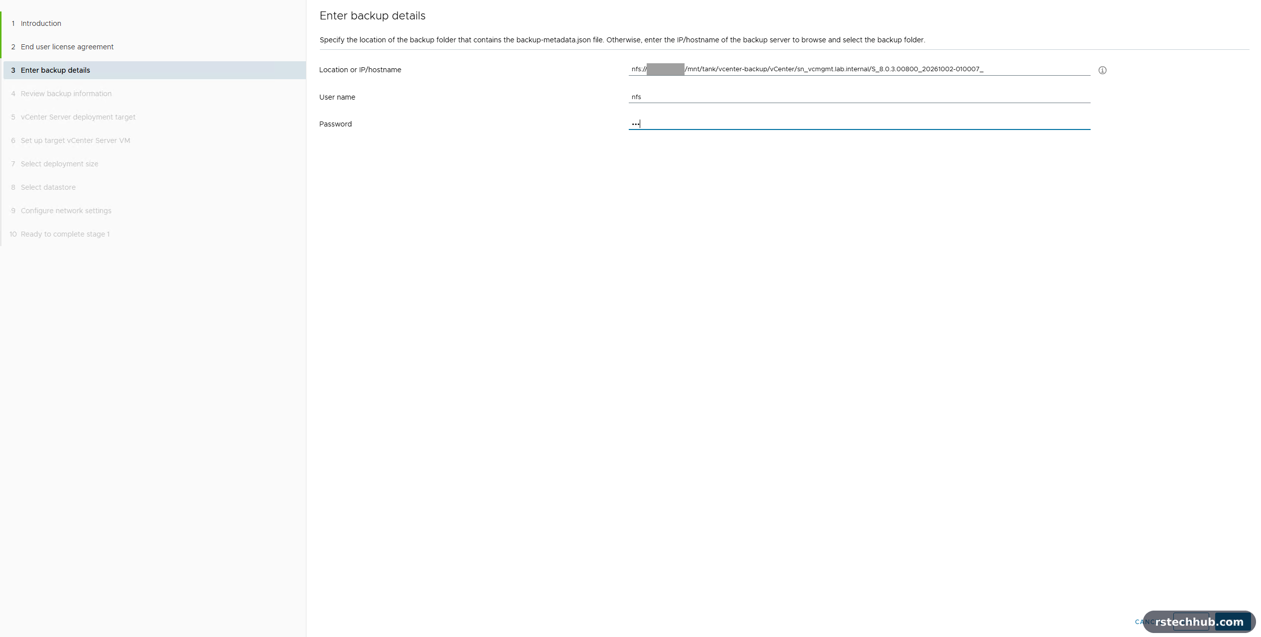 Backup details: the full path to one backup folder
