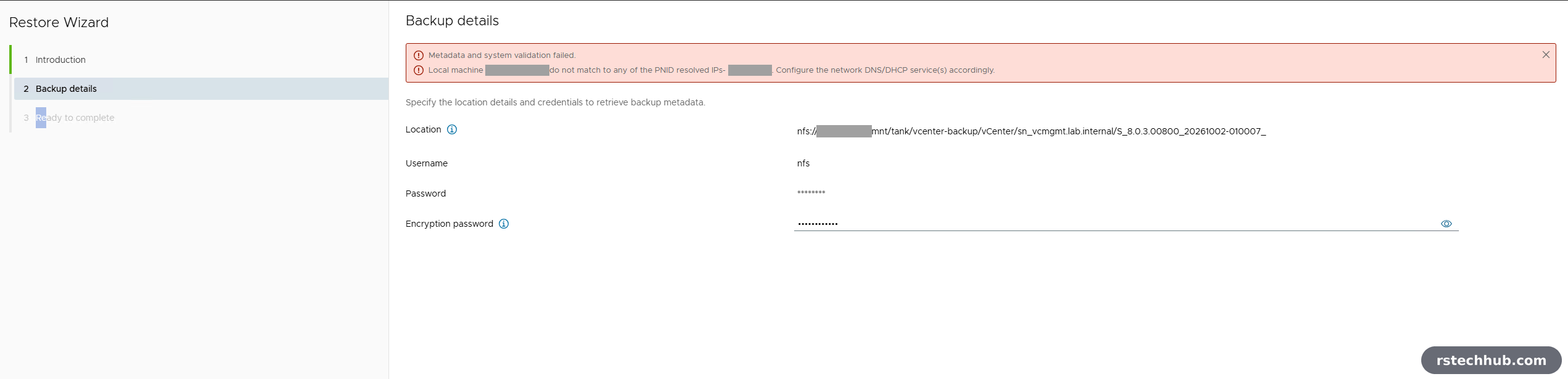 Stage 2 rejects an appliance on a temporary IP